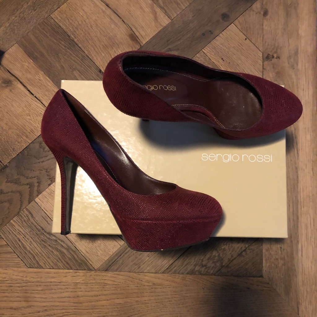 Sergio Rossi Burgundy Red Platform Pumps Embossed